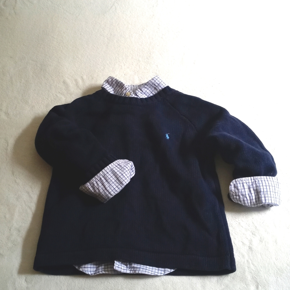 Ralph Lauren bundle boys blue & white shirt 4/4T & navy cotton sweater size 5